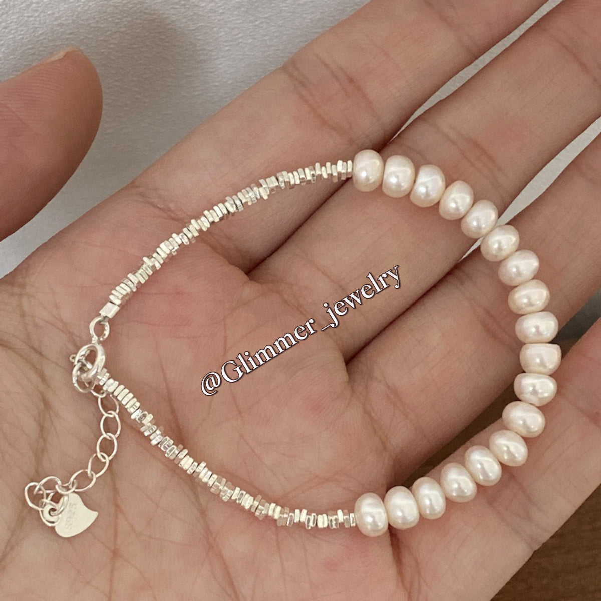 Shimmering 925 Sliver Pearl Bracelet & Necklace