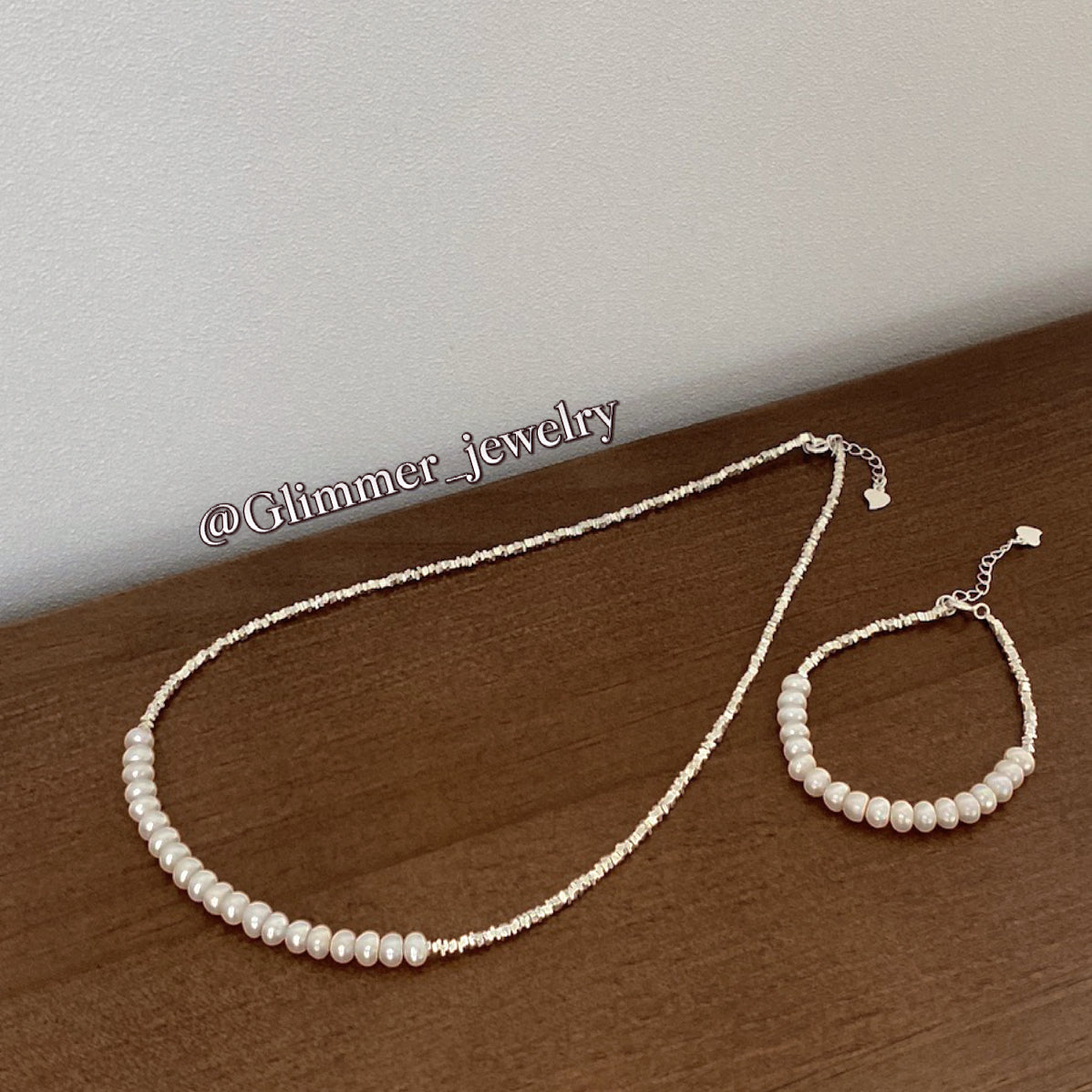 Shimmering 925 Sliver Pearl Bracelet & Necklace