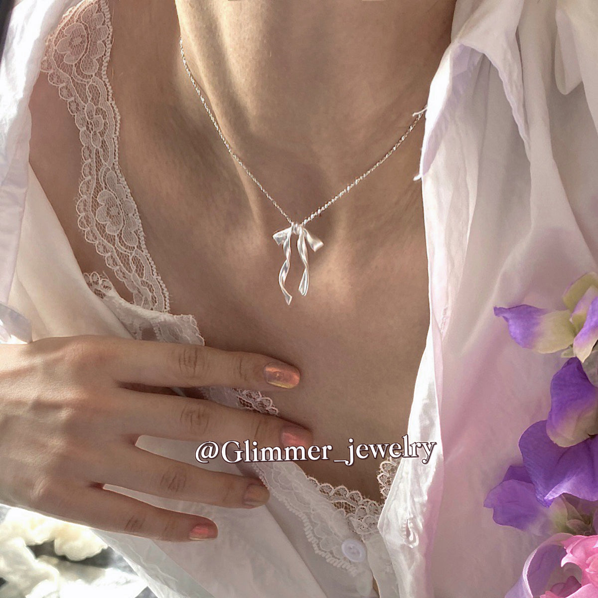 925 Sliver Bow Tie Ribbon Necklace