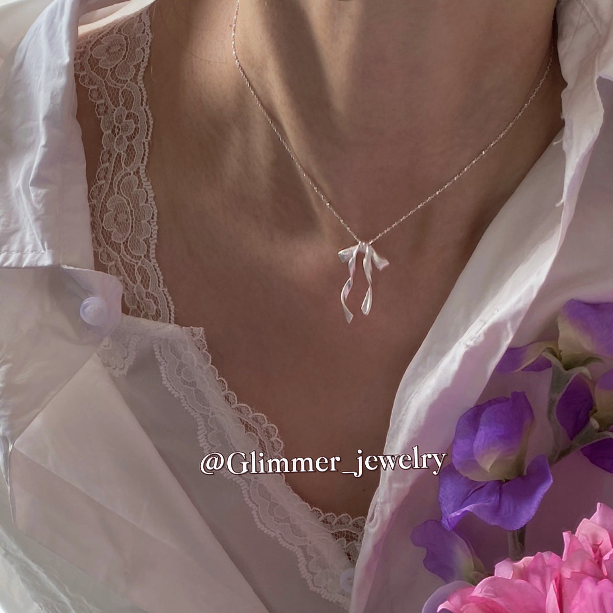 925 Sliver Bow Tie Ribbon Necklace