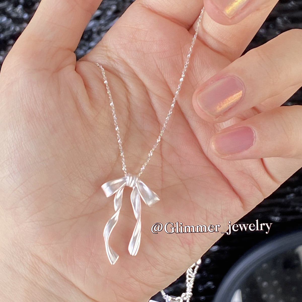 925 Sliver Bow Tie Ribbon Necklace