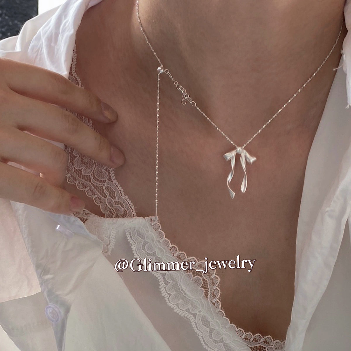 925 Sliver Bow Tie Ribbon Necklace