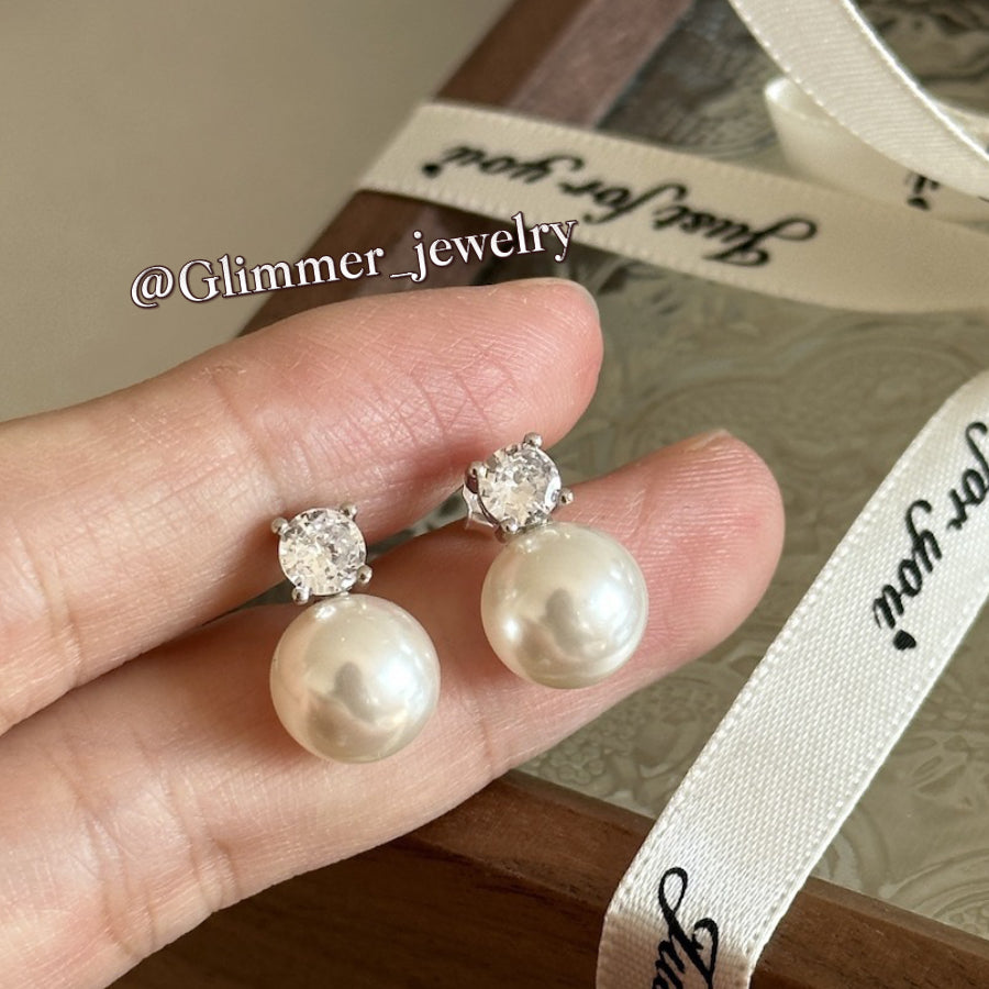 925 Sliver Artificial Pearl Diamond Earrings