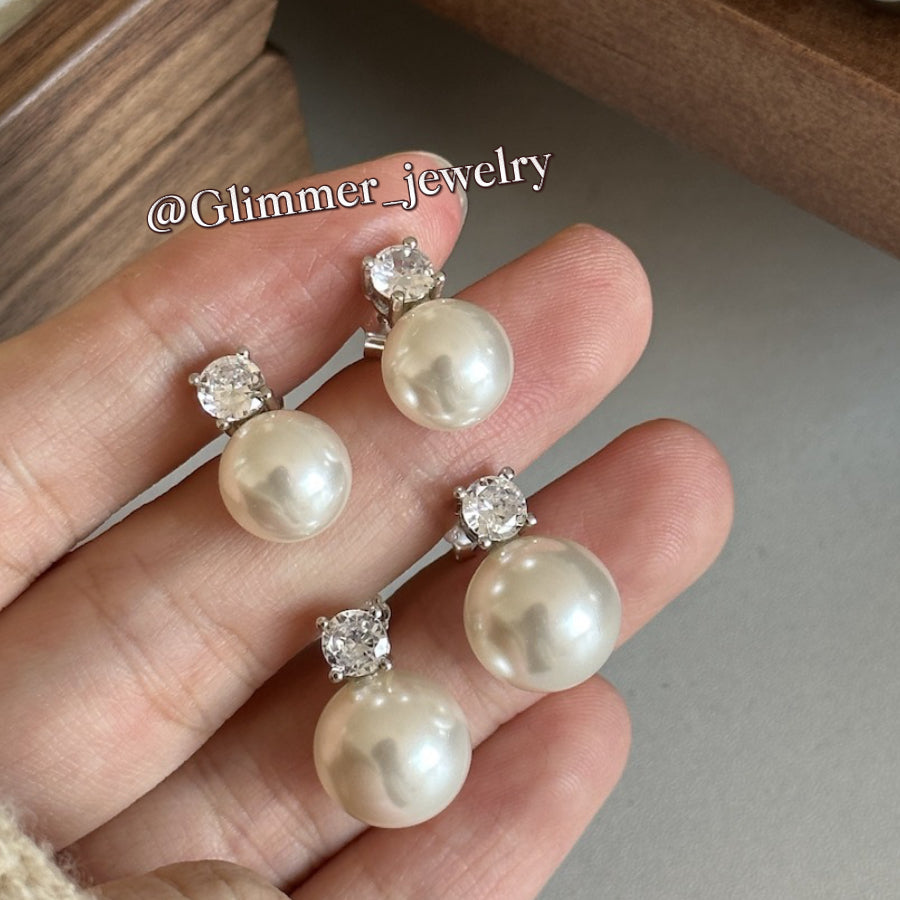 925 Sliver Artificial Pearl Diamond Earrings