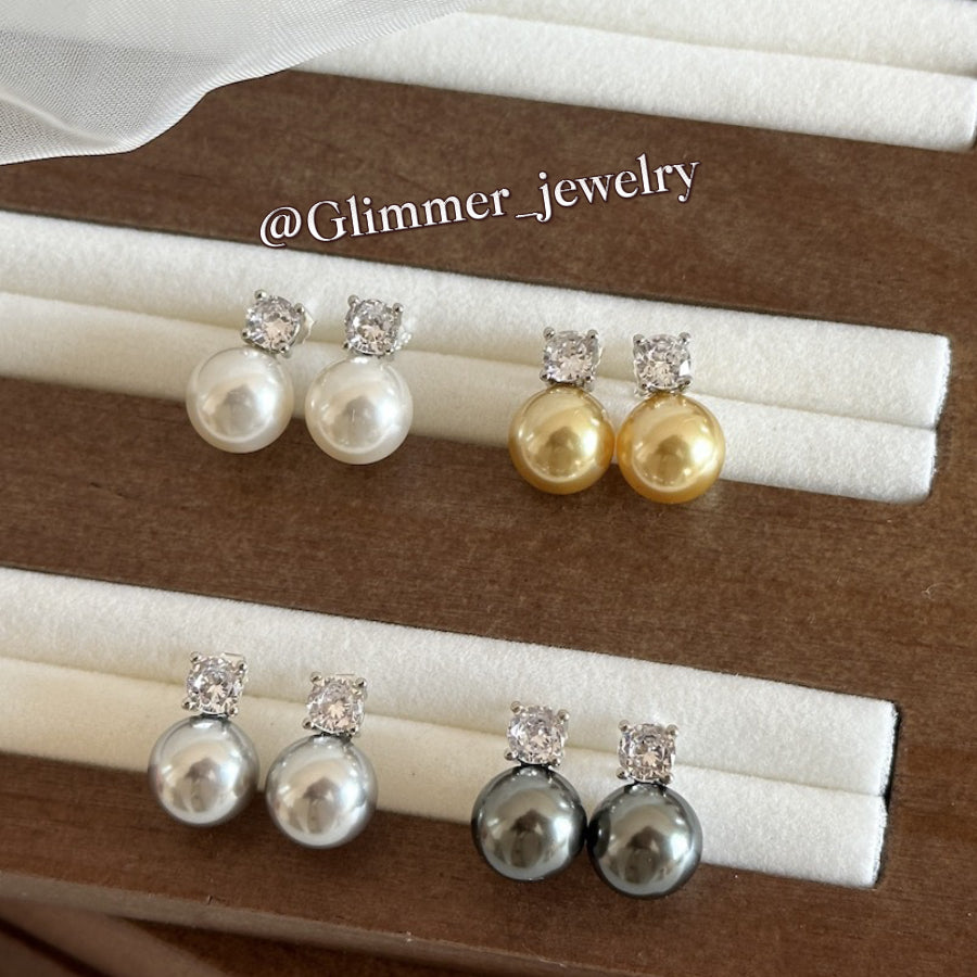 925 Sliver Artificial Pearl Diamond Earrings