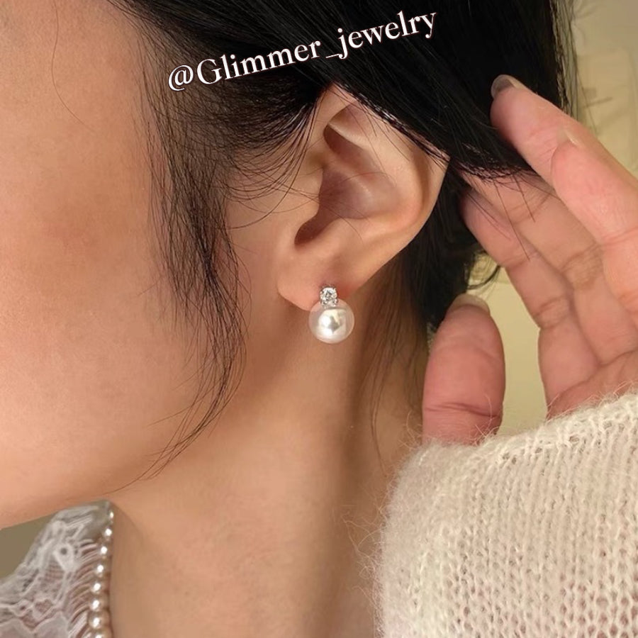 925 Sliver Artificial Pearl Diamond Earrings