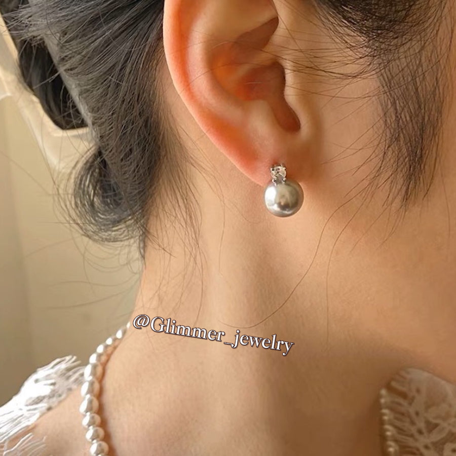 925 Sliver Artificial Pearl Diamond Earrings