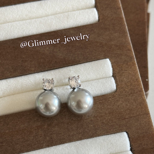 925 Sliver Artificial Pearl Diamond Earrings